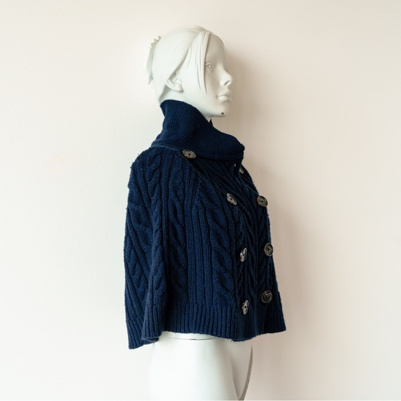 Michael Kors Cable Knit Caplut Wool Blend Sweater - Deep Navy - Size M - Picture 4 of 7